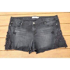 Torrid Size 24 Plus Black Denim Shorts w Crochet Lace Accents Distressed Jeans